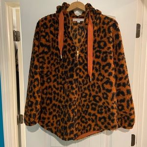 Leopard Print Sherpa hoodie (new-LOFT)